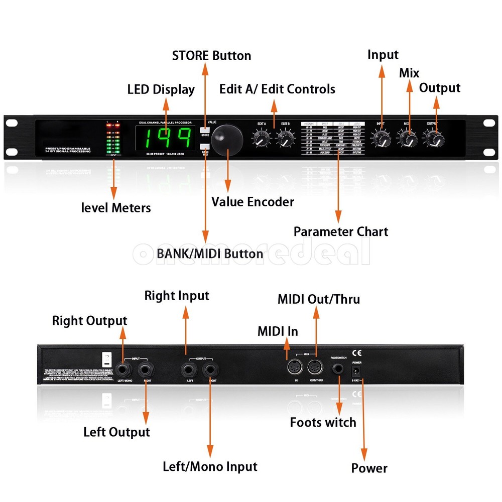 GAX-4II 24Bit Professional Digital Reverb DSP Processor Equalizer+200 Programs