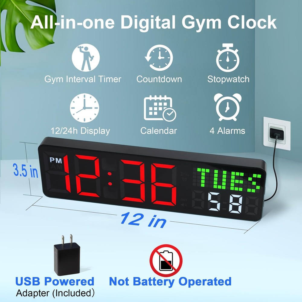 LUCORB Gym Clock Timer, Workout with Seconds | 5 Display Large, Black
