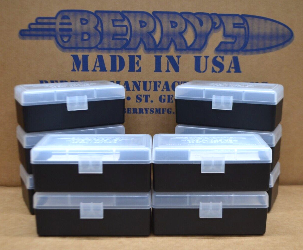 38 SPL / .357 MAG 10 x 50 ROUND PLASTIC AMMO BOXES (CLEAR / BLACK)