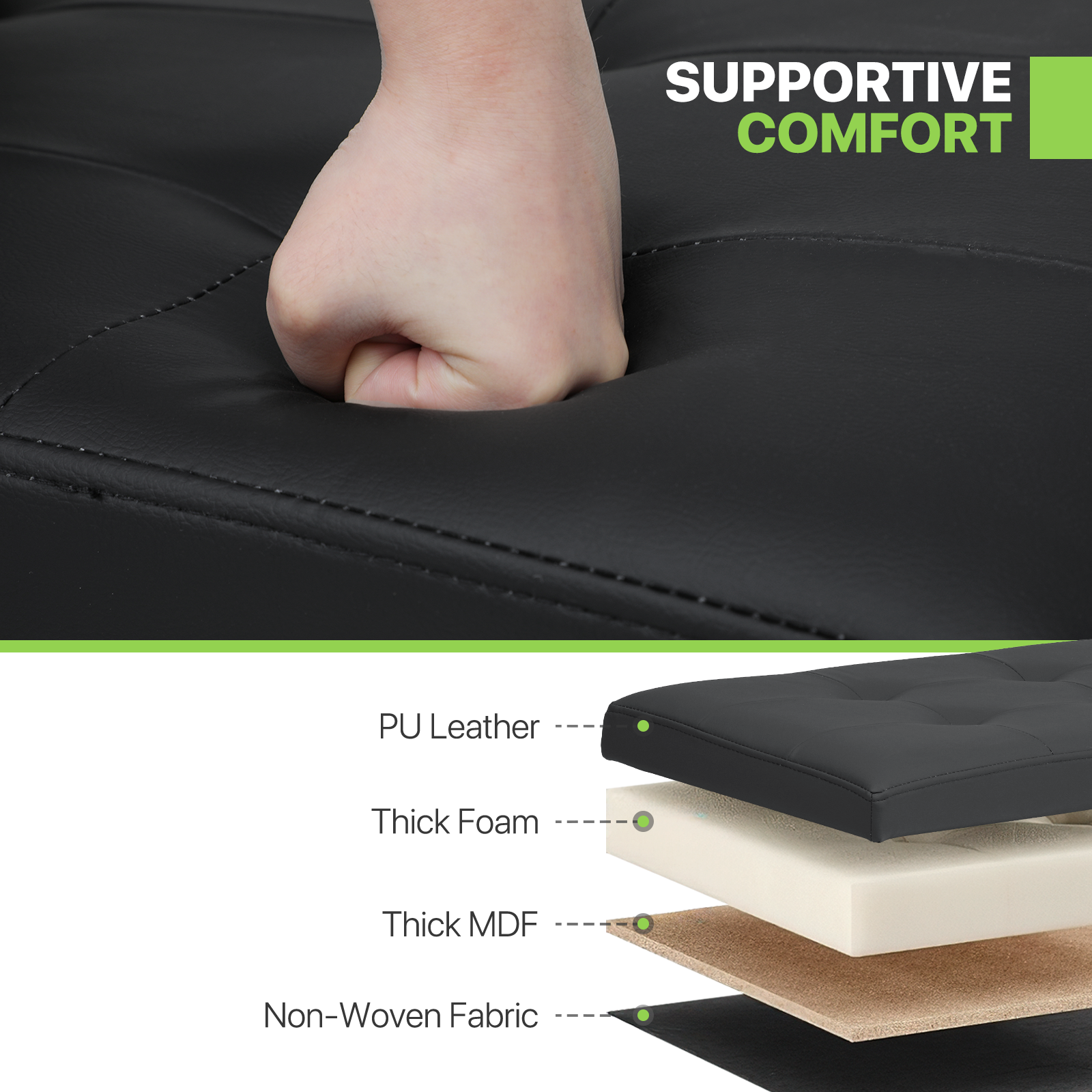 Black Faux Leather Storage Ottoman Classic Cube Seat Home Entryway Décor Benches