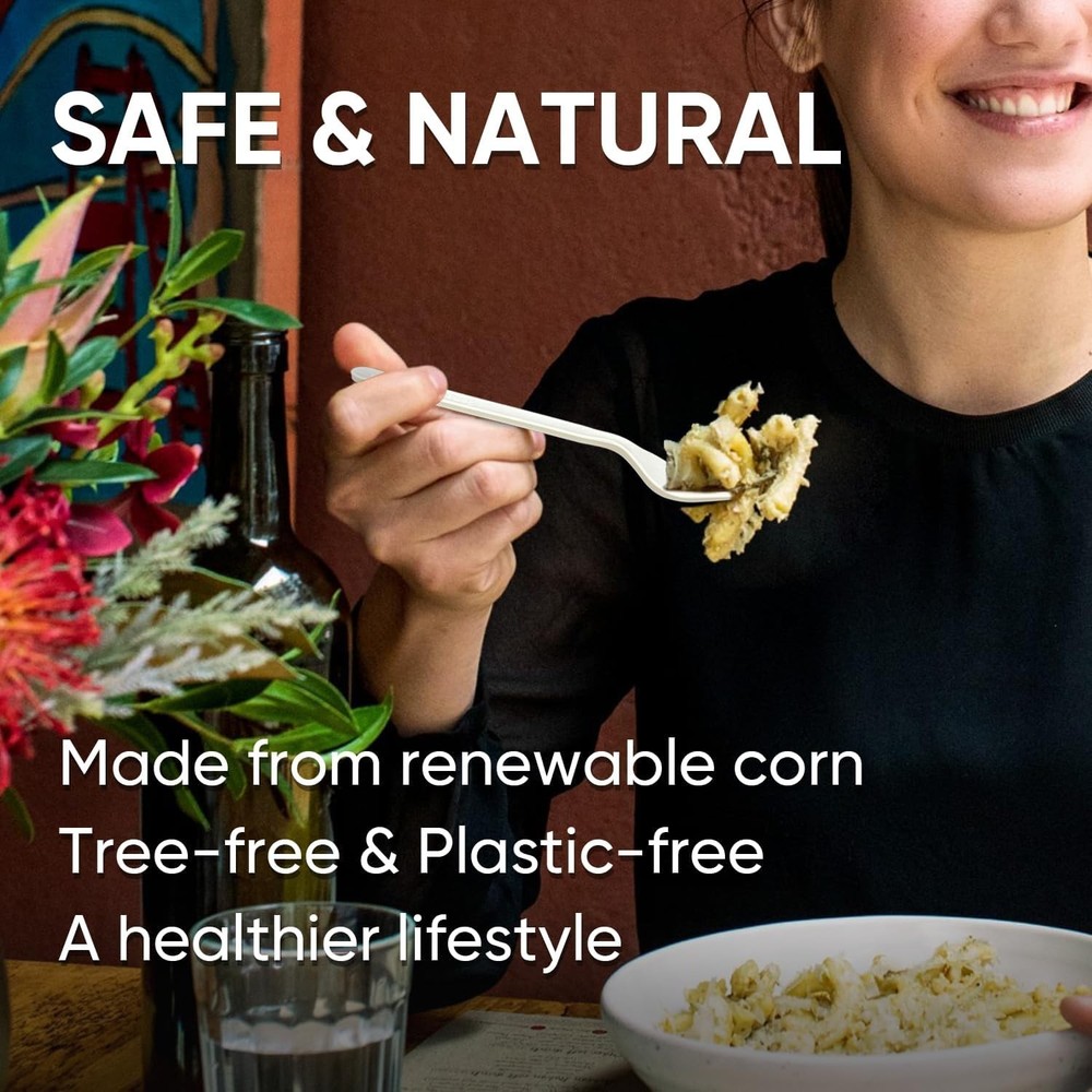 Compostable Forks and Spoons Bulk 300 Count Disposable Compostable Cutlery 10...