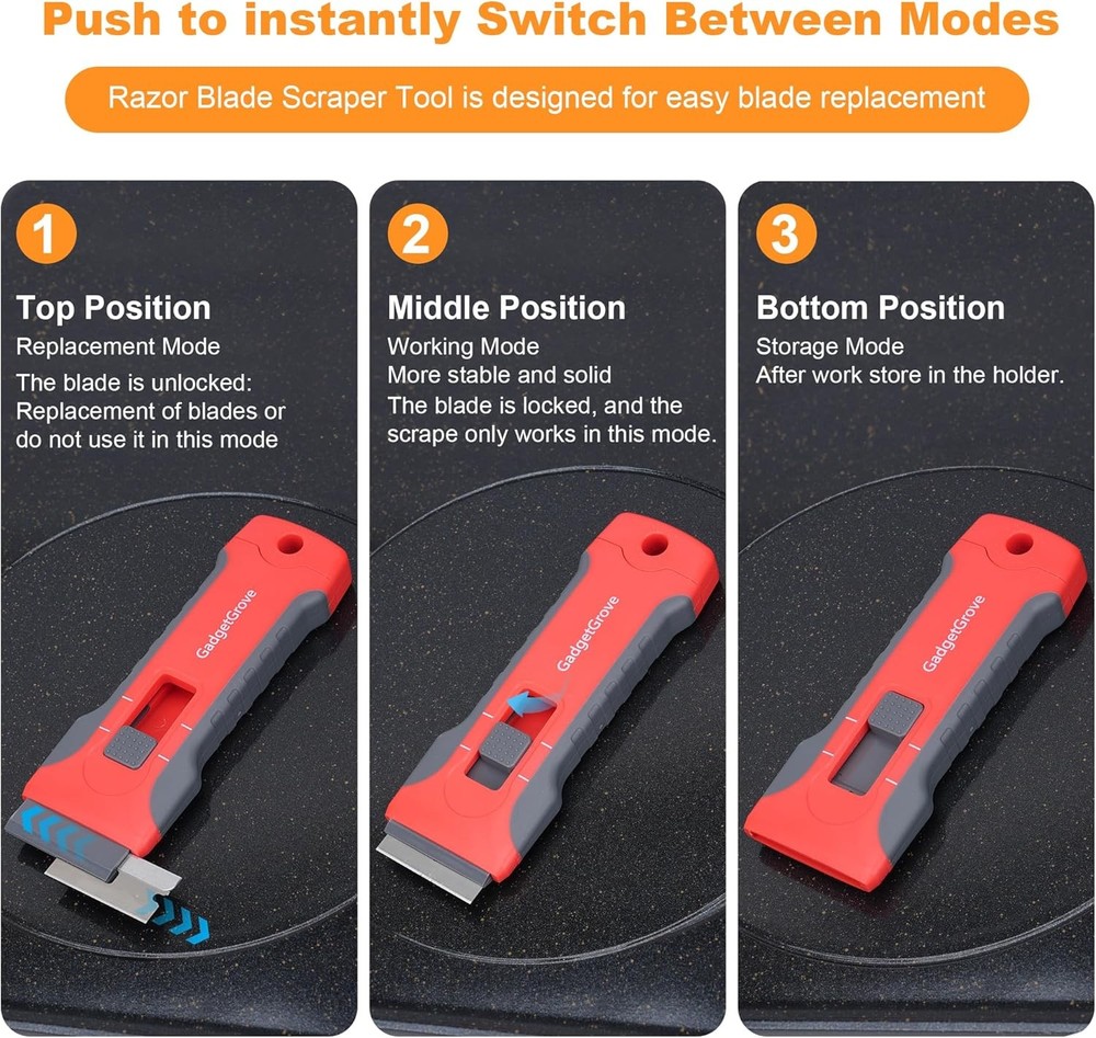 Razor Blade Scraper with 2 Pcs Plastic Scraper, Scraper Tool for Cooktop, Oven,