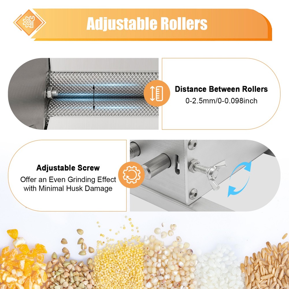 2 Rollers Malt Mill - Adjustable Grain Crusher for Home Brewing