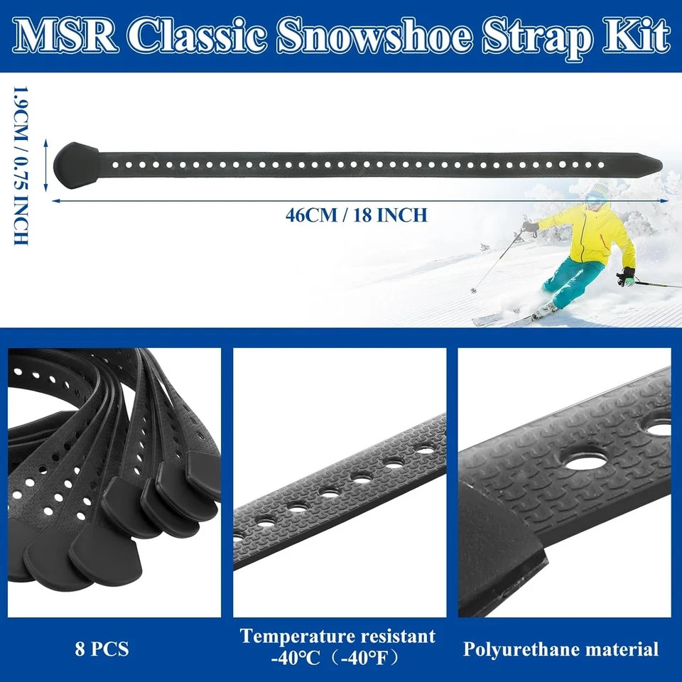 18" Classic Snowshoe Strap Kit Black Skiing Boot Wraps Ties Adjustable Snowshoes