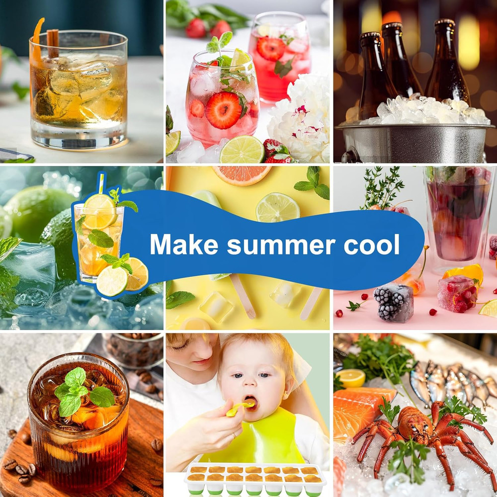3-Pack Silicone Ice Cube Trays with Lids – Easy-Release, Stackable, BPA-Free for