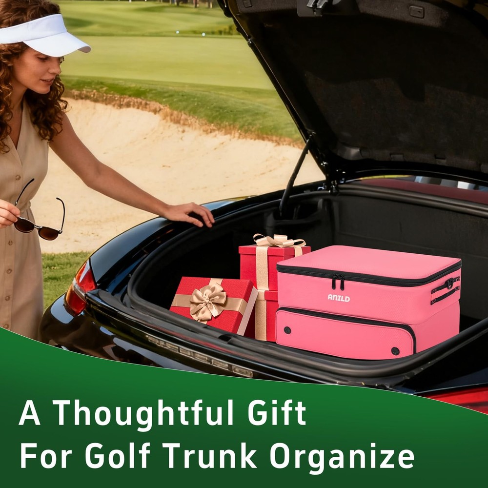 ANILD Golf Trunk Organizer, 2 Layer Golf Storage Case with Separate Ventilated C