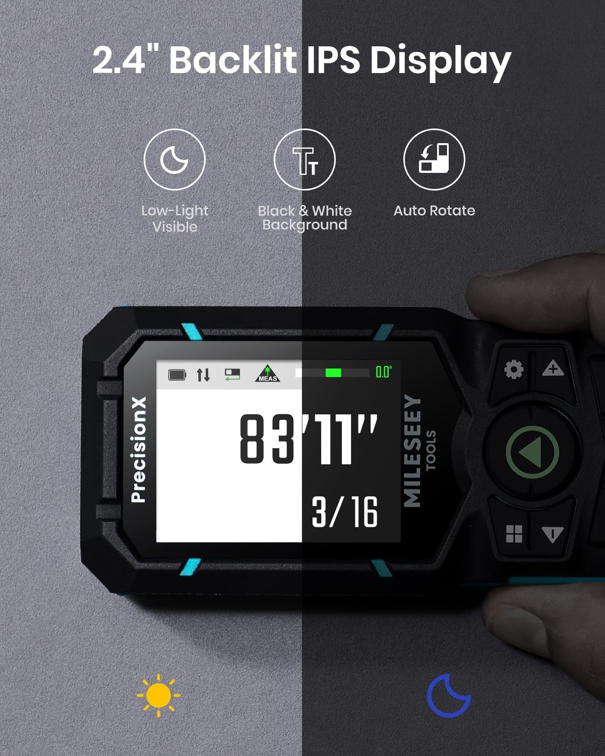 MILESEEY S50 Green-Beam Laser Distance Measure - 400ft Laser Measure P2P, Side-L