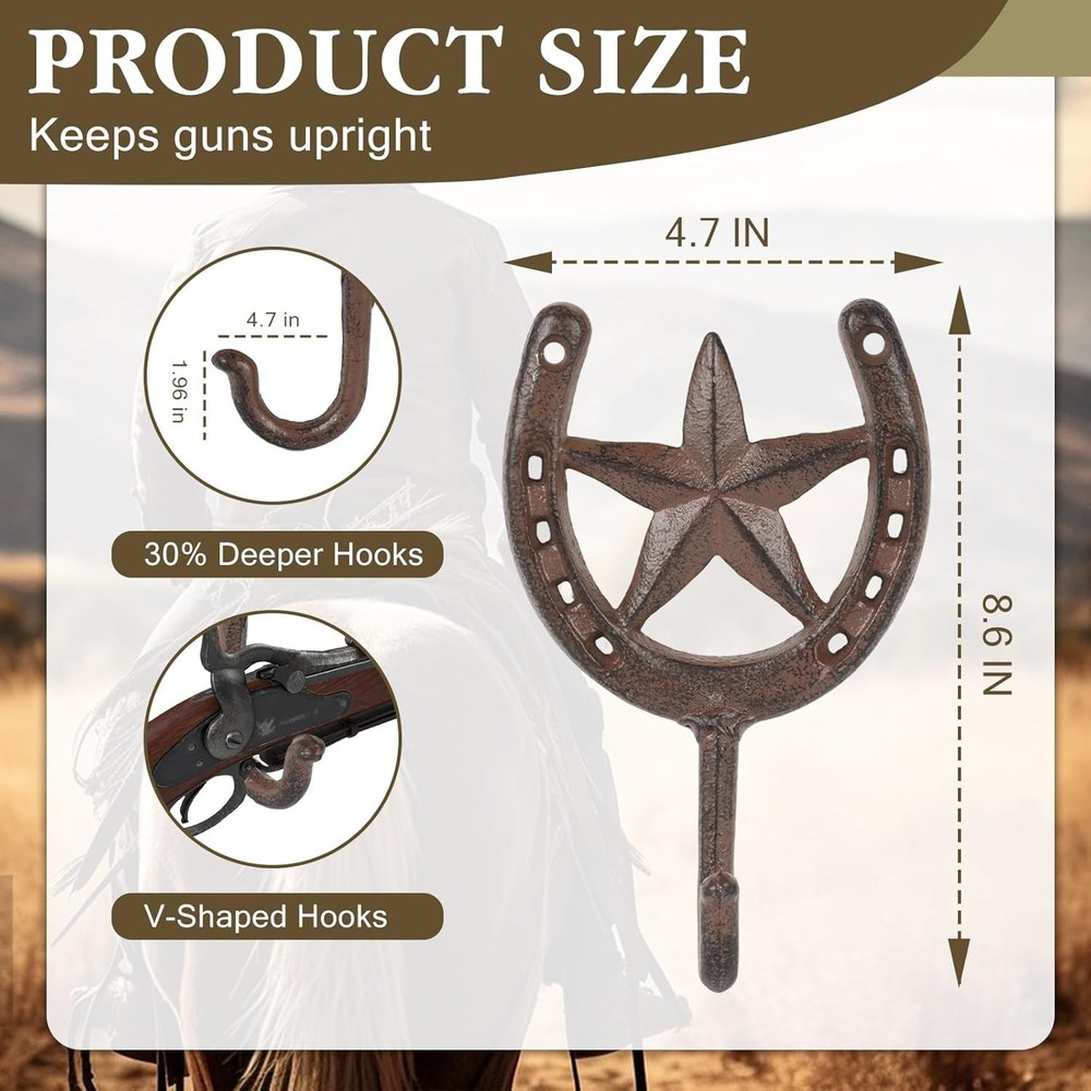 Rustic Metal Wall Gun Rack with Hooks for Firearm Storage and Display