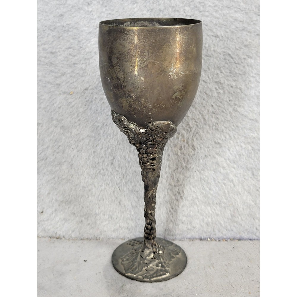 Godinger Silver Art Co Grape Vine Stem Wine Goblets Silver Plate Set of 2 Ornate