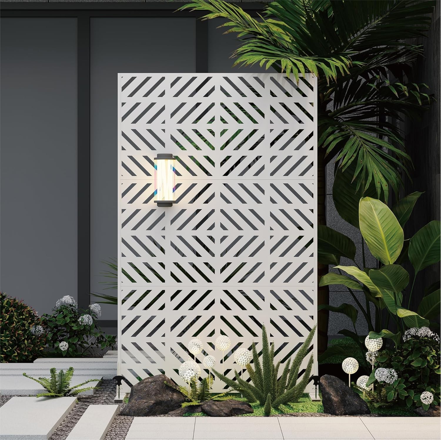 72" H Metal Outdoor Privacy Screen,Patio Balcony Freestanding Decorative Panel
