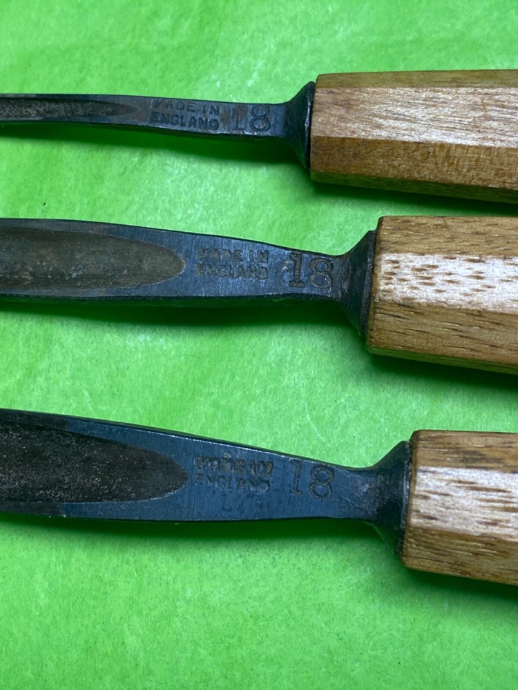 Set of 3 Henry Taylor #18 Bent Gouges - Splits are 1/2, 3/8 and 1/8 inches