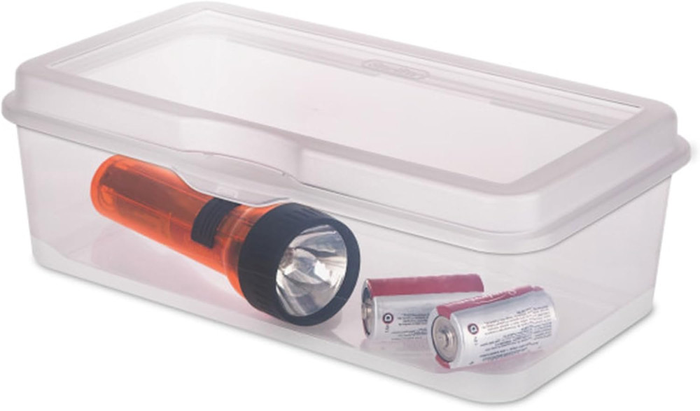 Sterilite 6-Pack Rectangular Large Fliptop, Clear Plastic Storage Box with Hinge