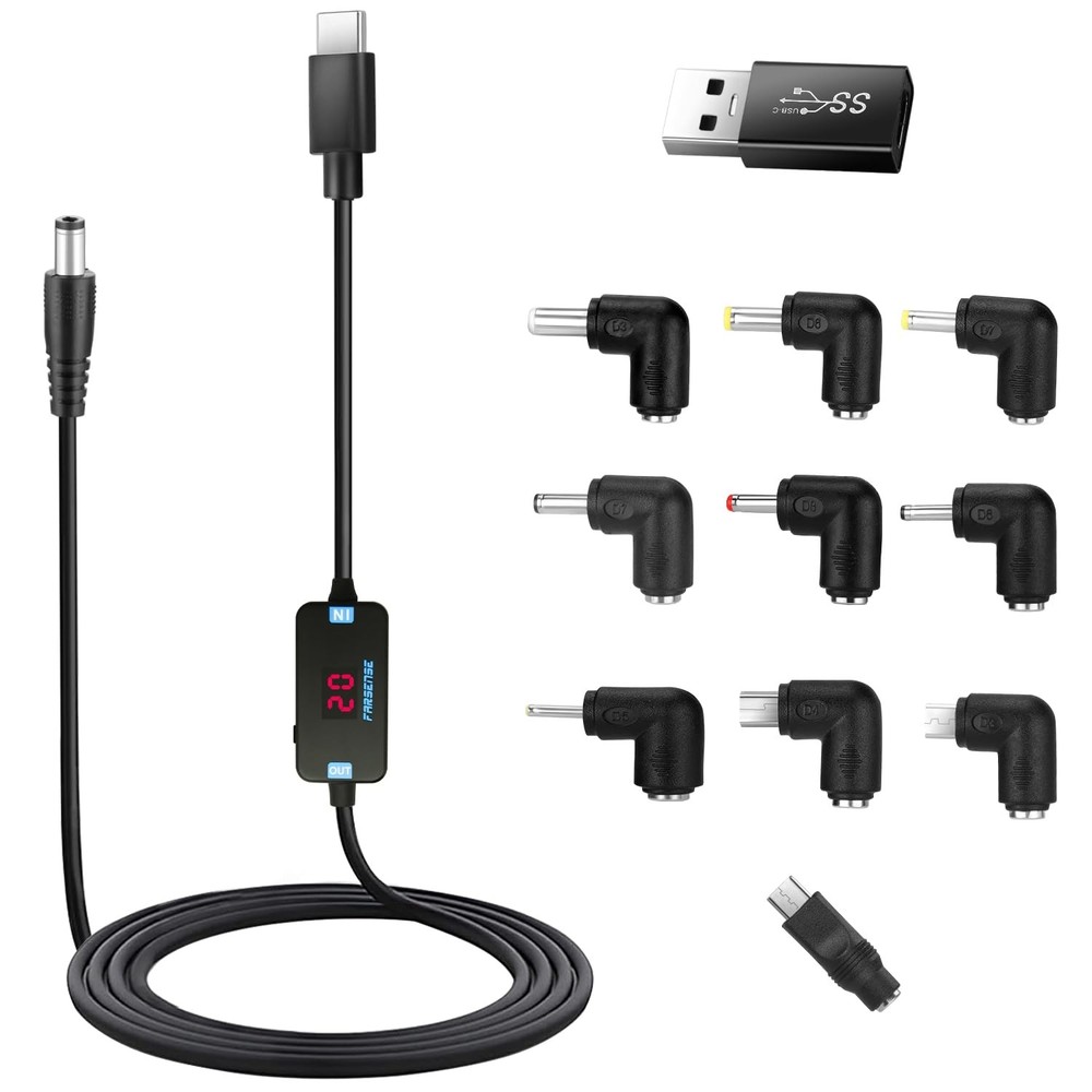 FARSENSE USB C to DC Adapter,Barrel PD Trigger Cable(3.3ft) with small, BLACK