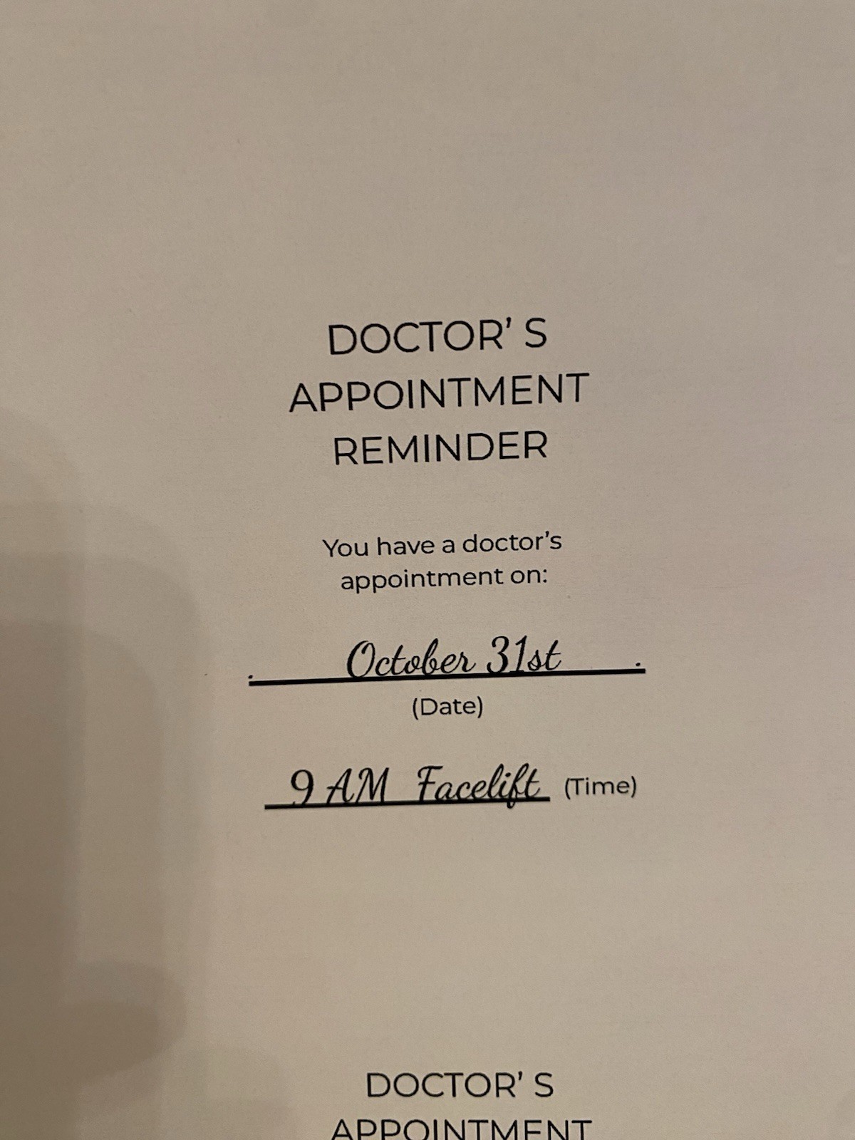Sheet of Mrs. Potato Head’s Doctor Appointment reminder MELANIE MARTINEZ MV