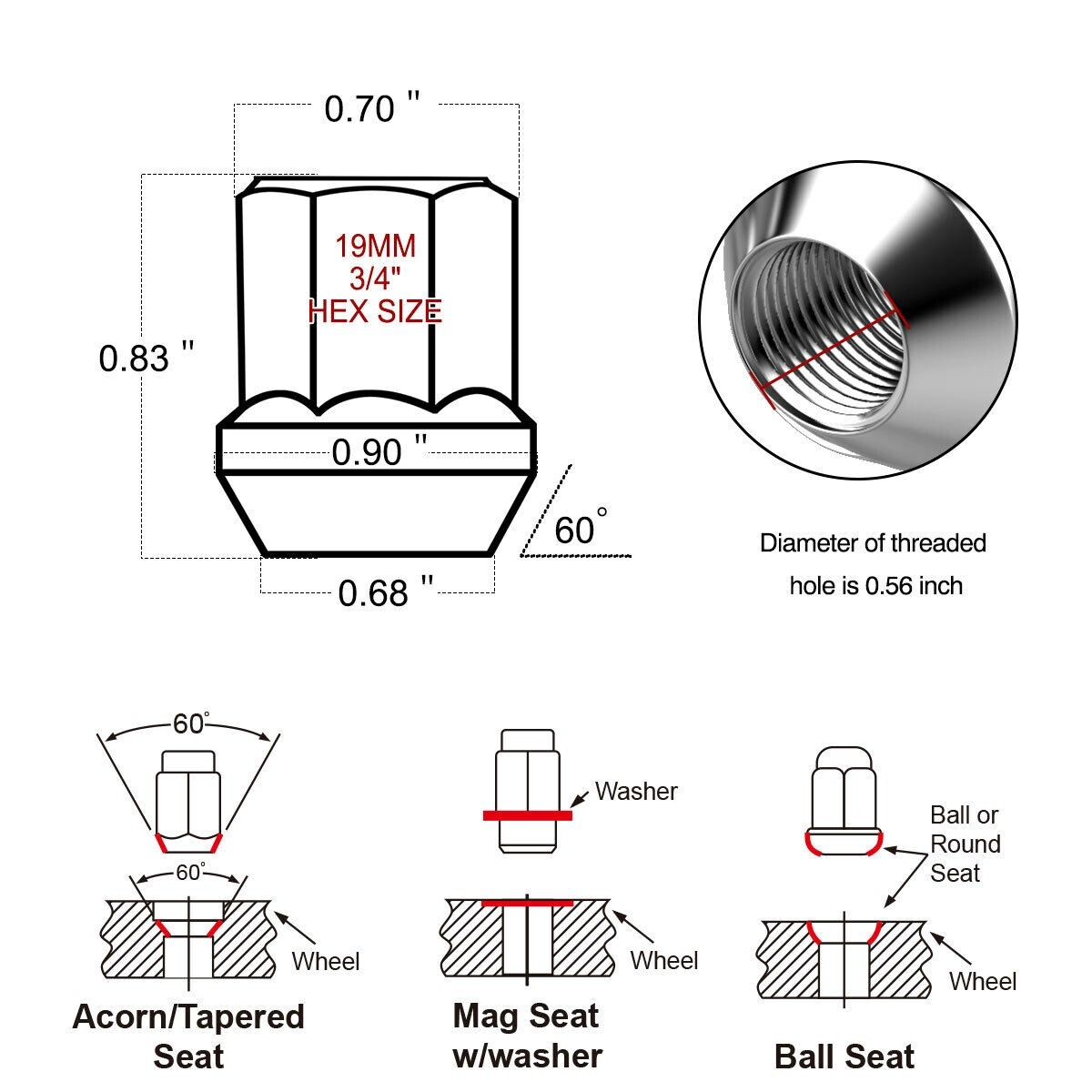 20Pc 7/16-20 Open End Bulge Acorn Lug Nuts For Chevy Pontiac Buick Oldsmobile