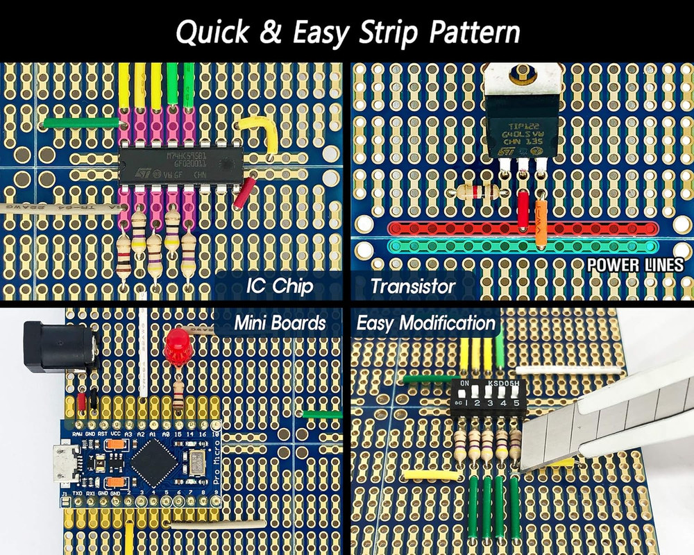 Snappable PCB, Strip Board with Power Rails for Electronics Projects Compatible