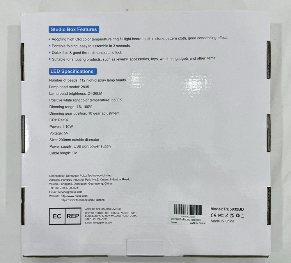 Puluz 30cm Foldable LED Ring Light Studio Box w/ 6 Backgrounds CRI97 USB Powered