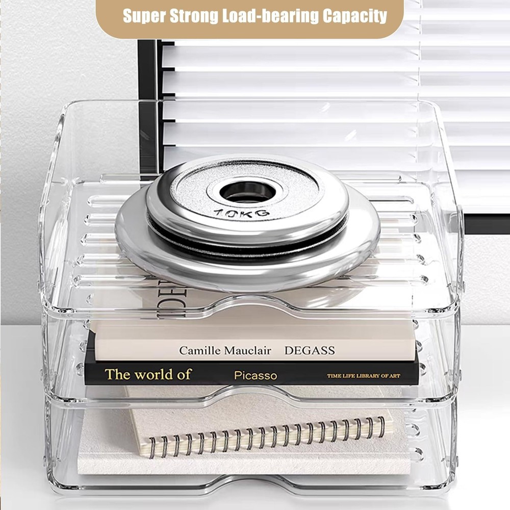 Clear Stackable Paper Trays 4 Pack, PET Letter Tray Desk Organizer, Desktop O...