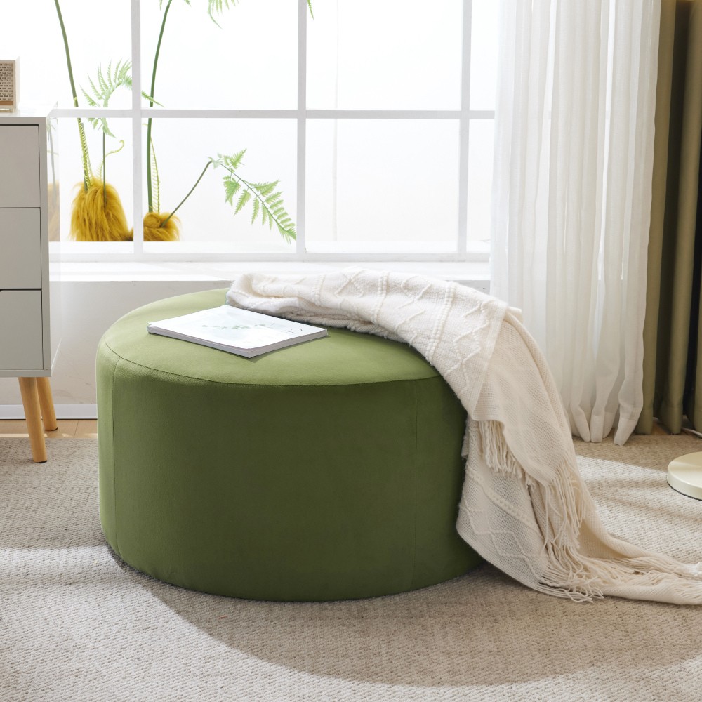 Upholstered Round Ottoman,PU Leather,Brown