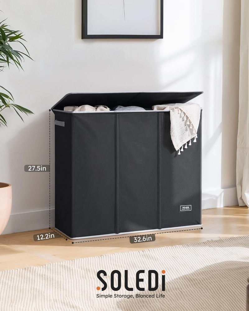 Extra Large 3-Section Laundry Hamper, 180L with Lid - Modern Storage Solution