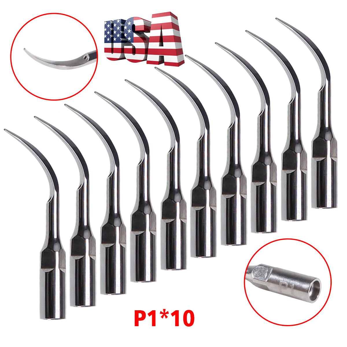 10* Dental Ultrasonic Piezo Perio Scaling Tips P1 for EMS Woodpecker Handpiece