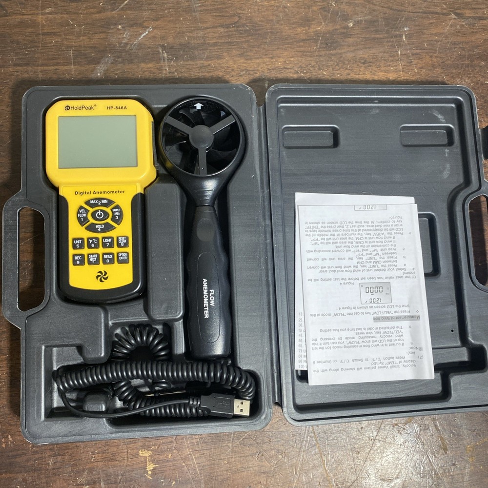 HoldPeak Split Anemometer Handheld CFM Meter HVAC Wind Speed Test Max 45m/s USB