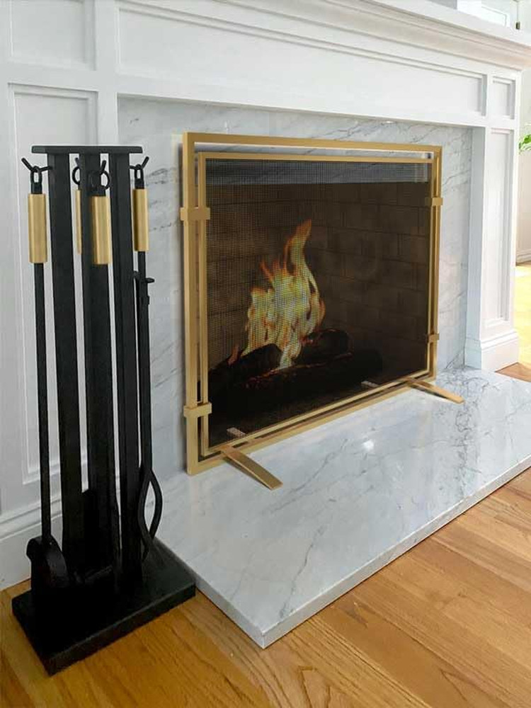 Elegant Brass Fireplace Screen - Sinclair Burnished Single Panel Design