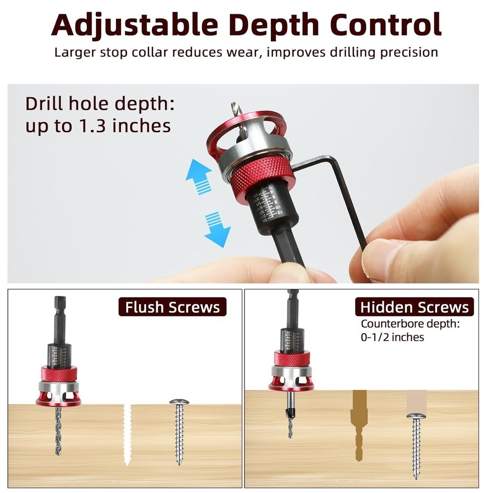 4PCS Countersink Drill Bit Set with Adjustable Depth Stop M2 HSS Woodworking Bit