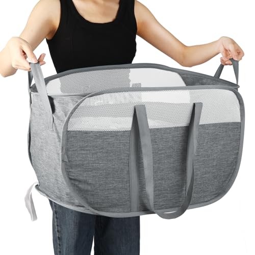 Collapsible Laundry Baskets, Tear Proof Pop Up Laundry Pop Horizontal Gray