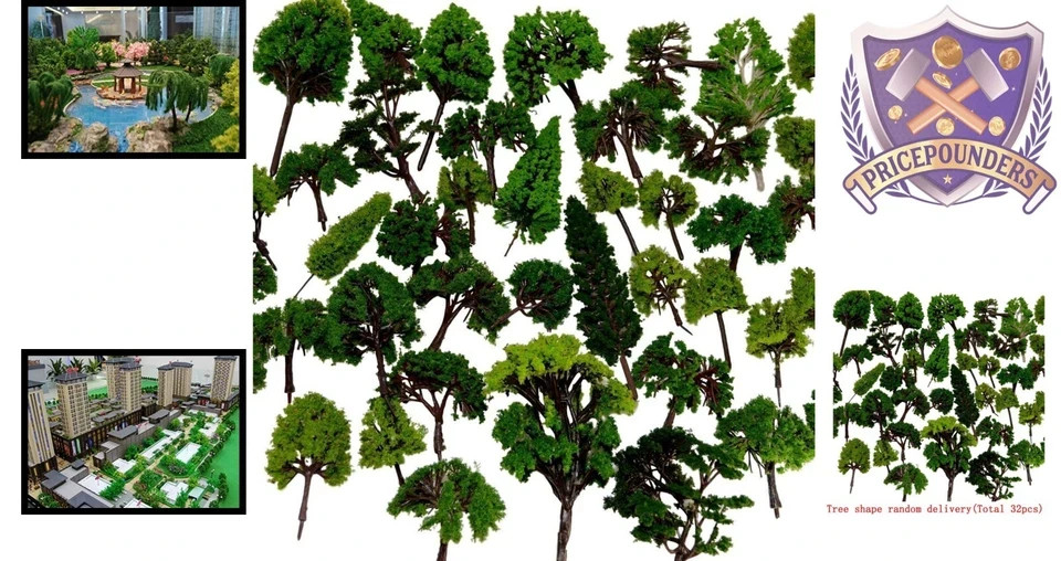 Diverse 32pc Model Trees Set - Perfect for Train and Architectural Scenery