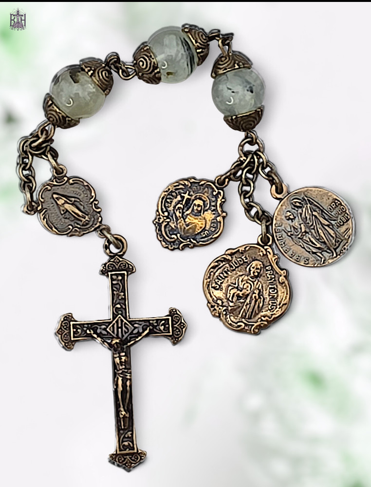 Healing Miracles Saints Jude Rita Raphael 3 Hail Marys Chaplet - Bronze|Prehnite