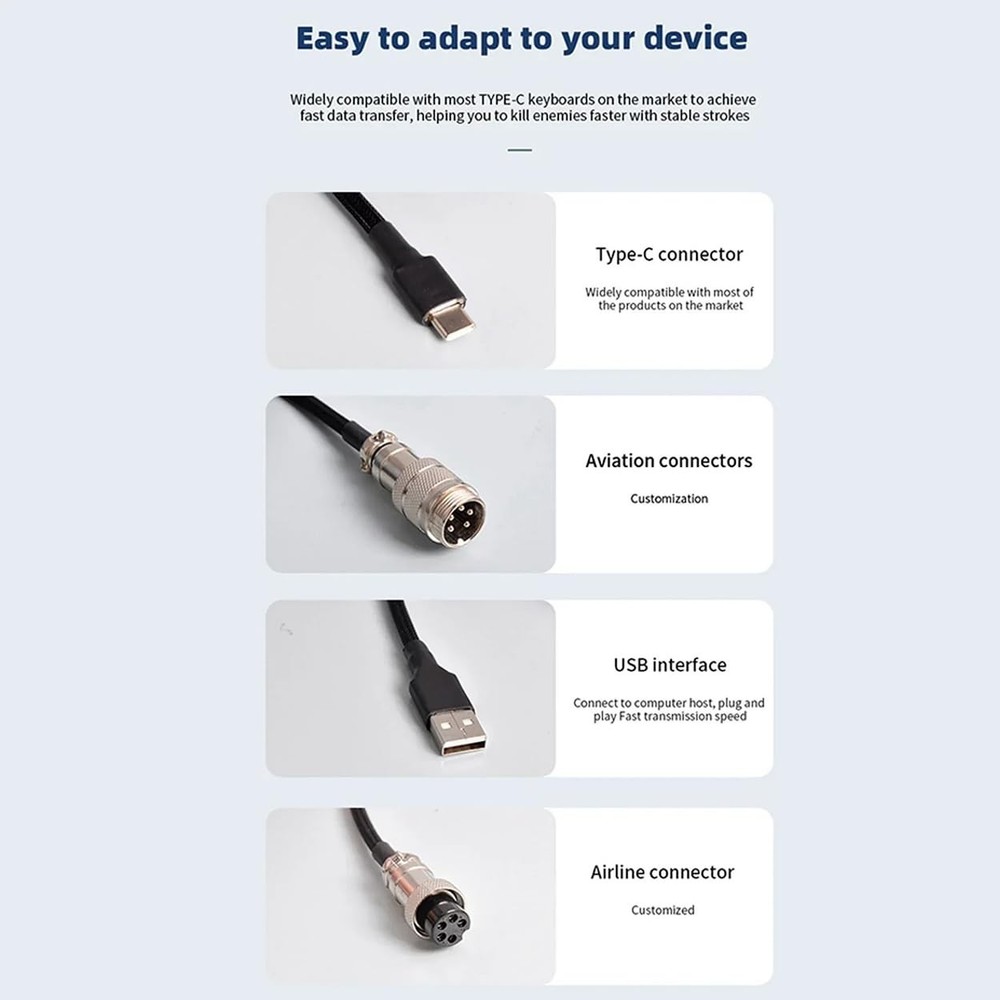 EastyGold Type C Mechanical Keyboard Coiled Cable USB Black