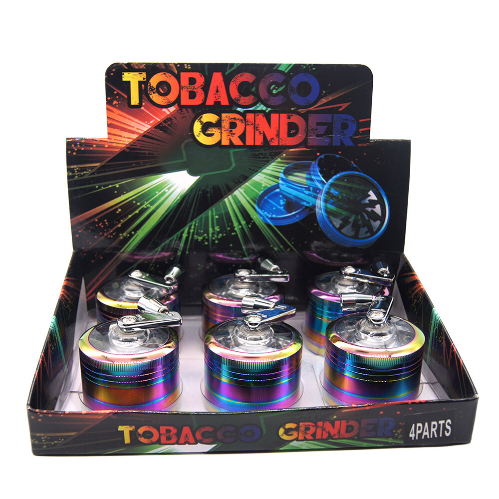 2" Tobacco Herb Spice Smoke W/ Handle Crank Metal Chromium Grinder Rainbow