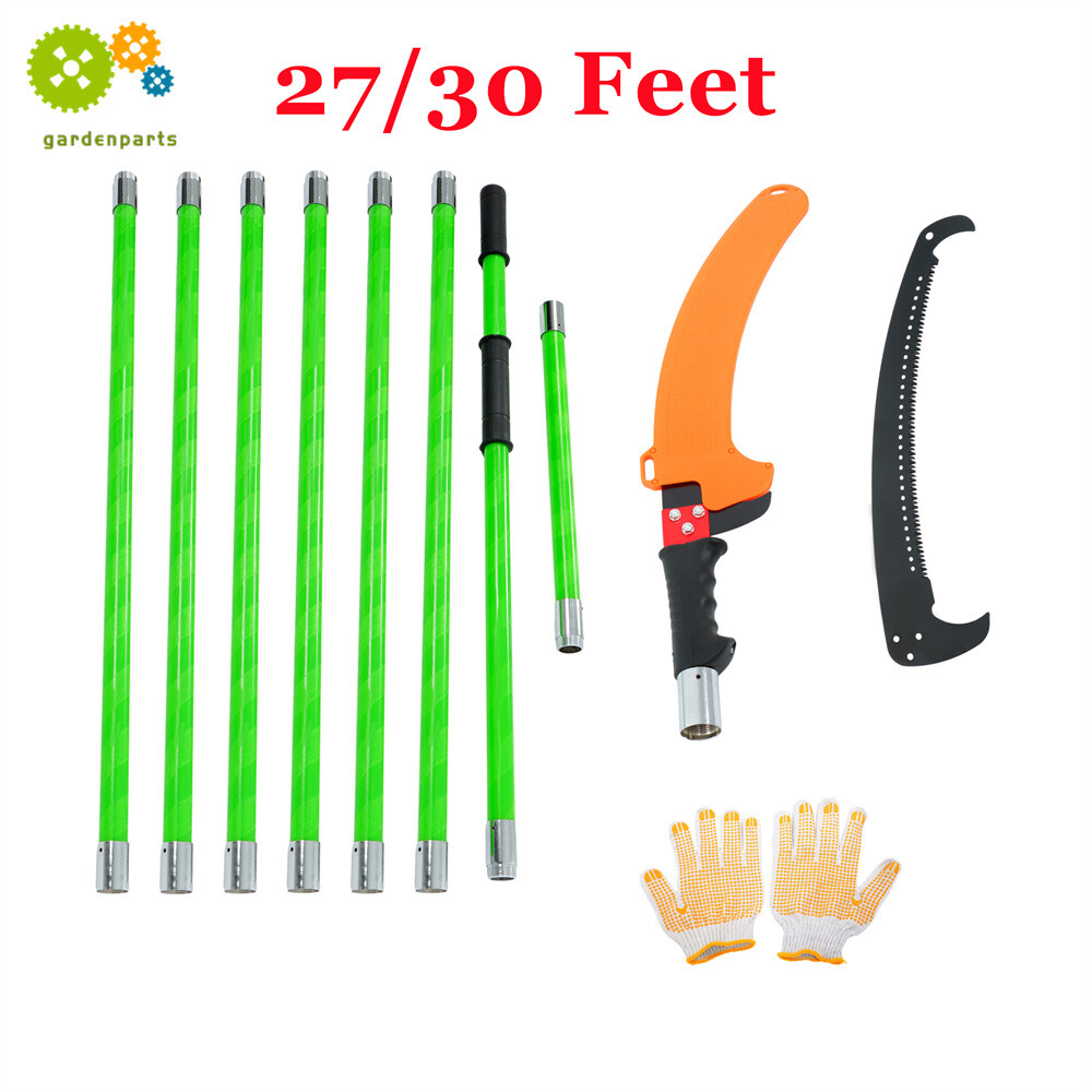 27/30 Feet Tree Pole Pruner Manual Branches Loppers Hand Pole Saws Extendable