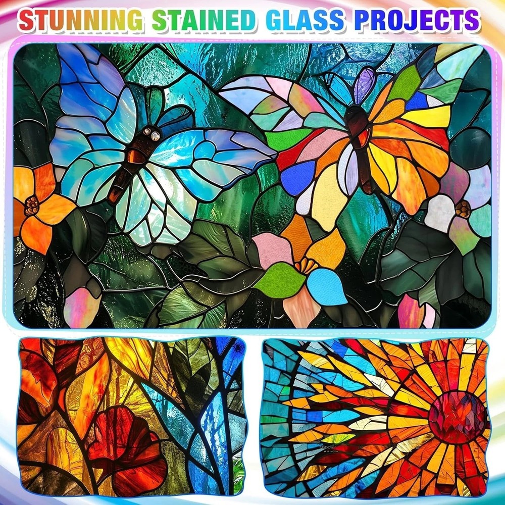 Rectangular Stained Glass Sheets Pack for Home Decoration and Art Projects