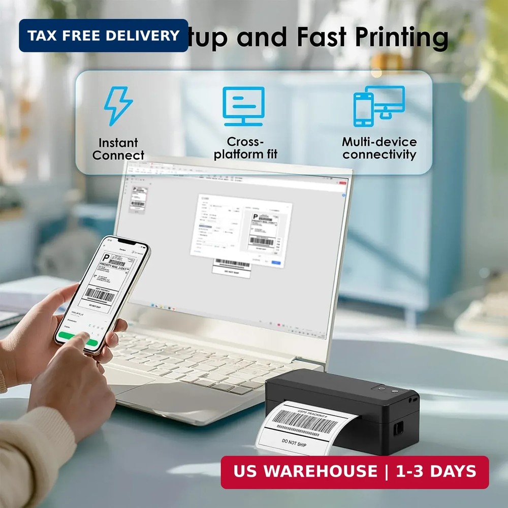 Shipping Thermal Label Printer, 4x6 Portable Label Printer,Bluetooth Label Maker