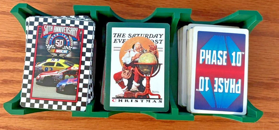 9 Deck Playing Card Tray Canasta Hand & Foot Samba Pine Green about 4 X 9.5 in