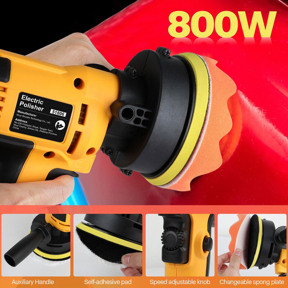800W Car Polisher Buffer Sander Machine, 5" Pad Bonnet, Locking Switch