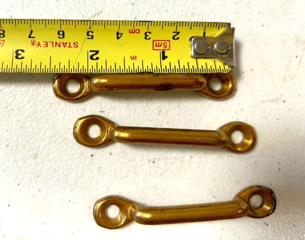 6 Vintage Brass Drawer Pulls, 2 1/2" x 1/4", has 2" Hole separation