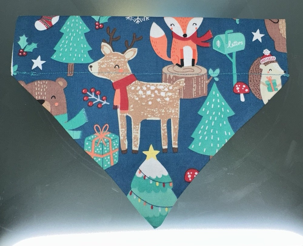 Handmade Over The collar Medium Sized Pet Bandanna - Christmas pattern #1