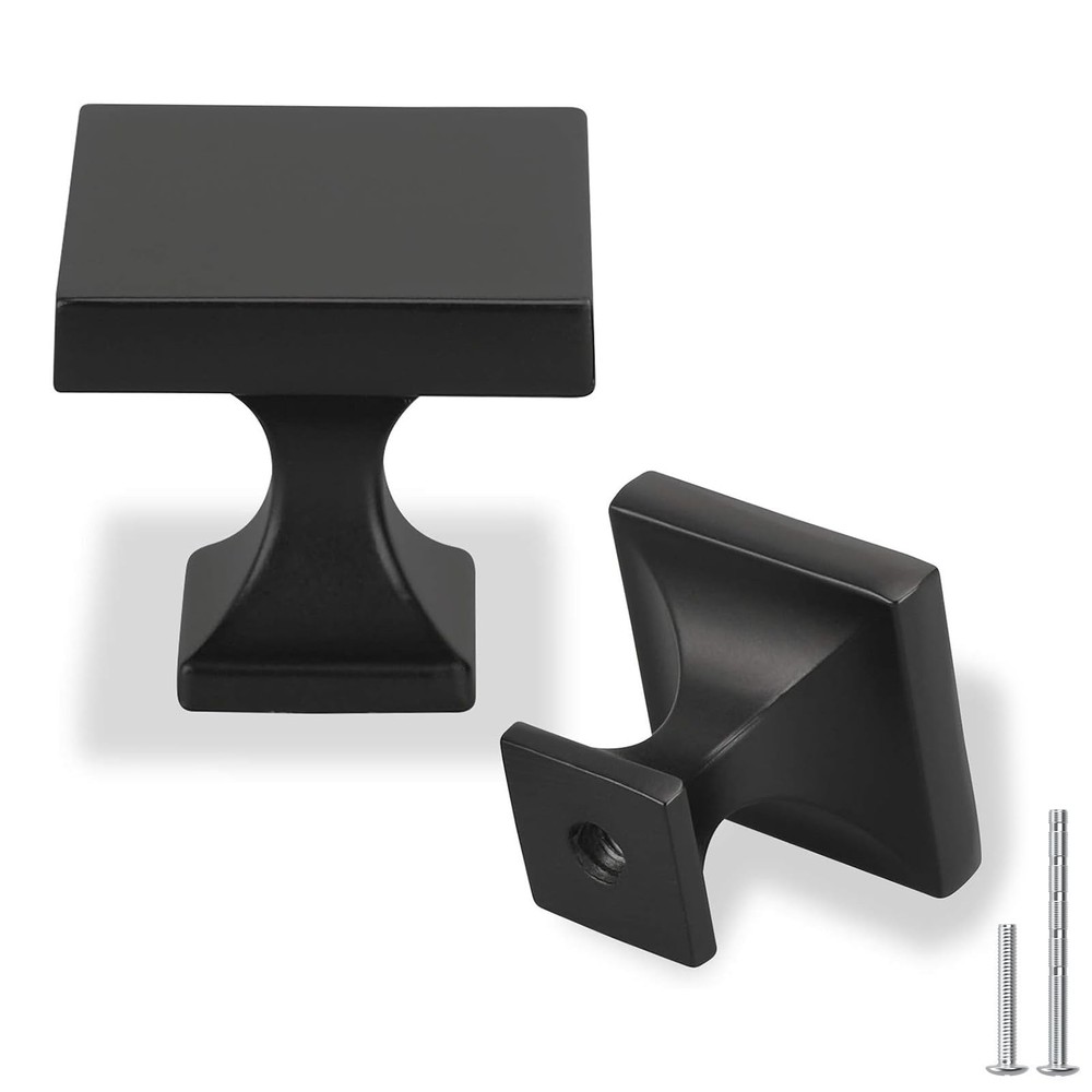 5 Pack Black Cabinet Knobs Drawer Knobs - Solid Square Dresser Knobs MO6785BK...