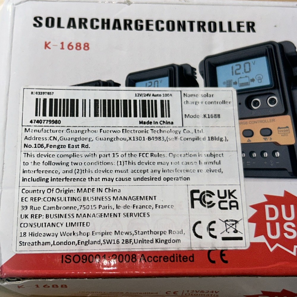 Solar Charge Controller 12V/24V 100A New in Box