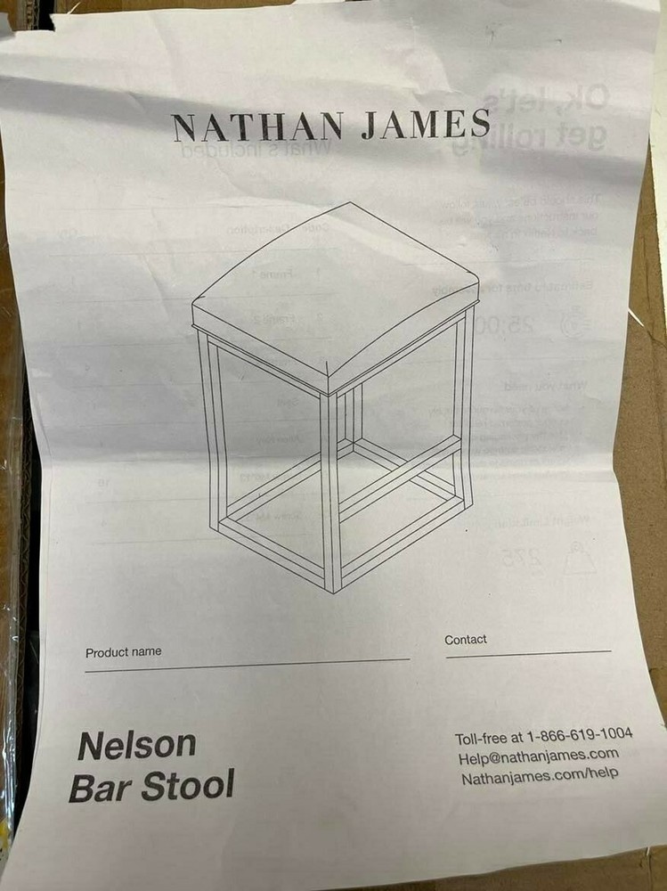 Opened Nathan James Nelson Backless Pub-Height Kitchen Counter Bar Stool 22103
