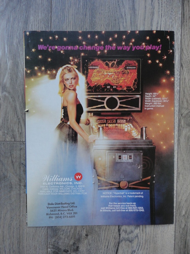 Hyperball Pinball Machine Flyer Williams Original
