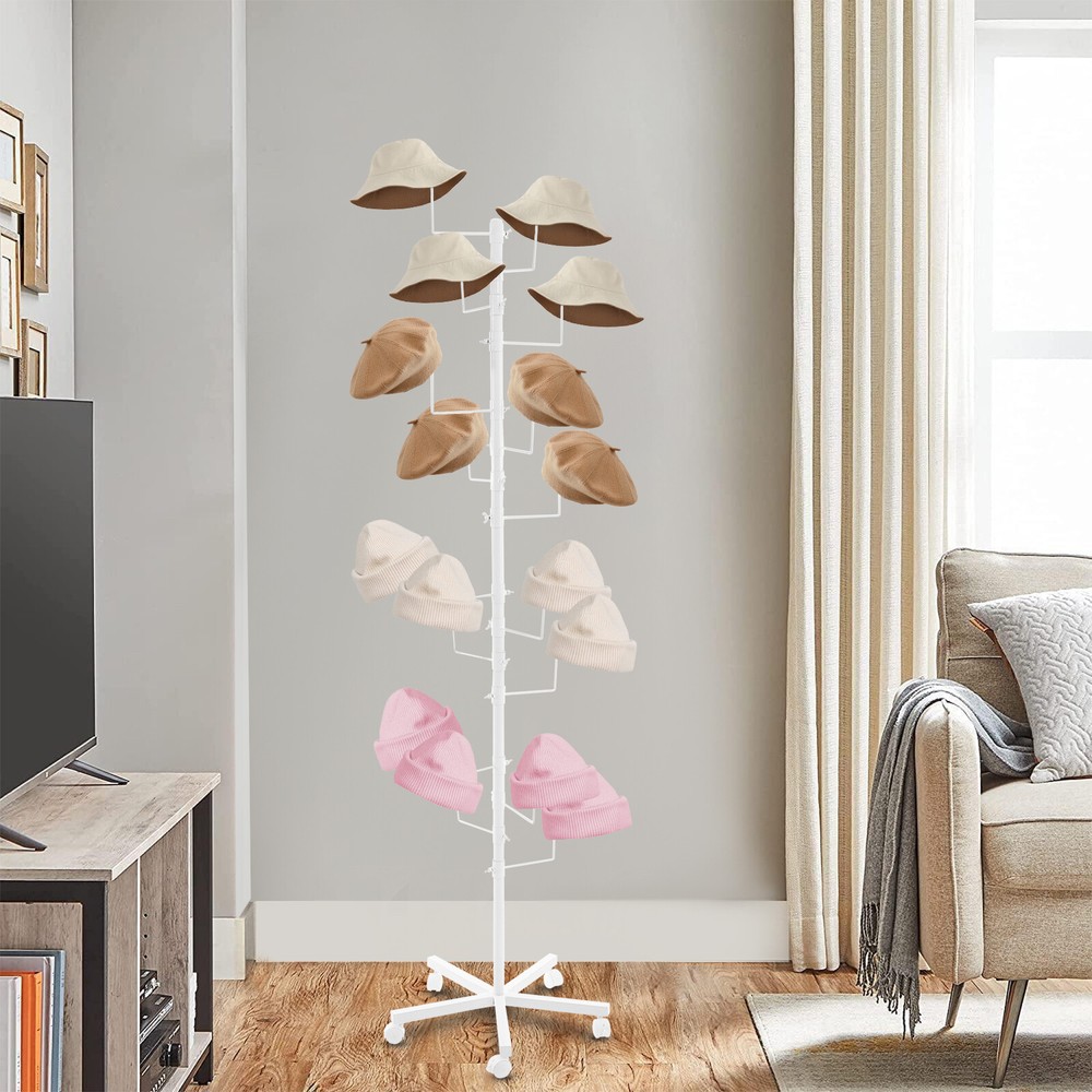 Freestanding Hat Rack with Adjustable Hooks & Lockable Wheels for Easy Display！