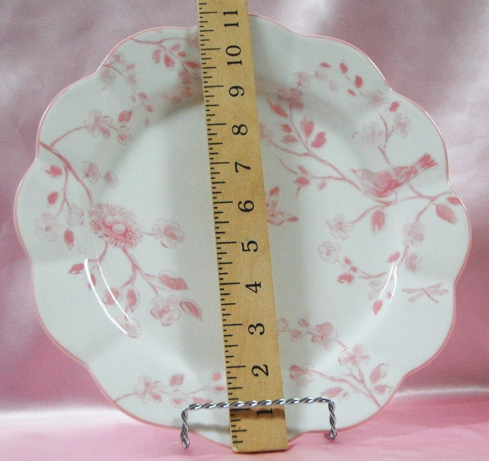 Graces Teaware Bird Dinner Plates Set/2 NWT pink toile
