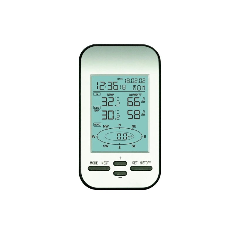 Wireless Weather Station Clock Dual Mount Wind Sensor LCD Outdoor Wind Speed