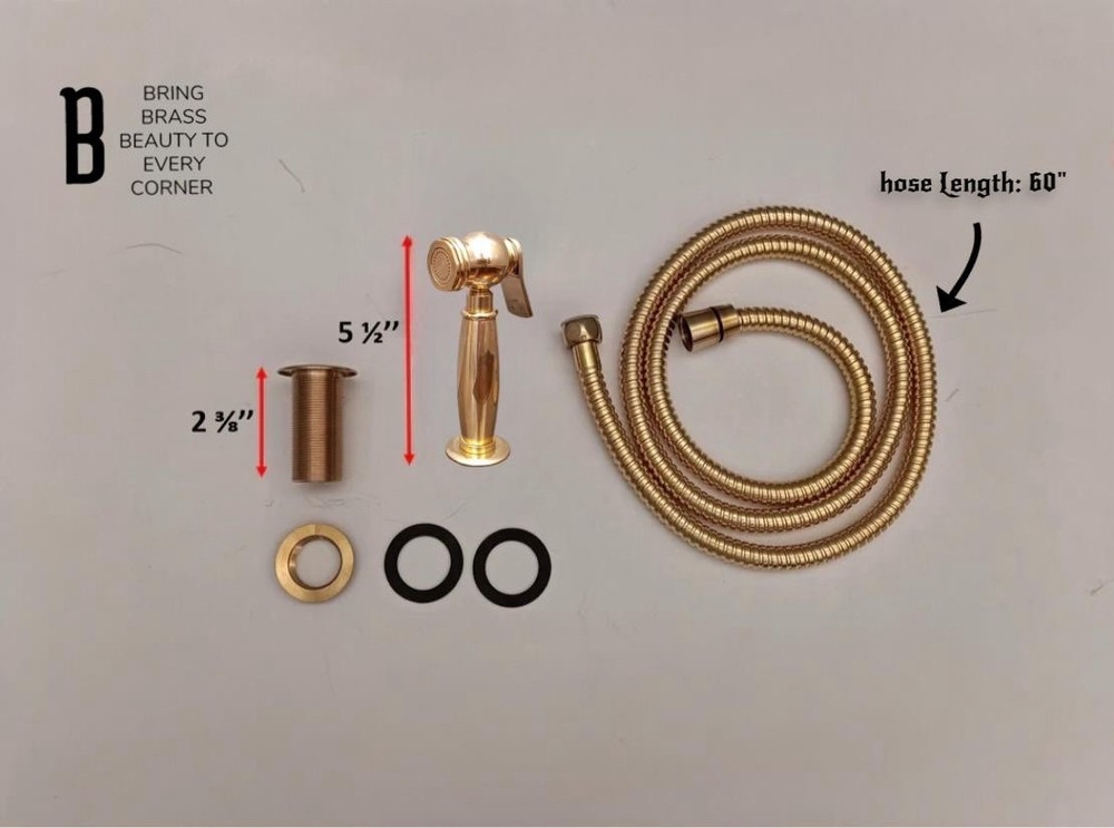 Unlacquered Brass Sink Sprayer, Kitchen Side Sprayer, Solid Brass Hand Sprayer