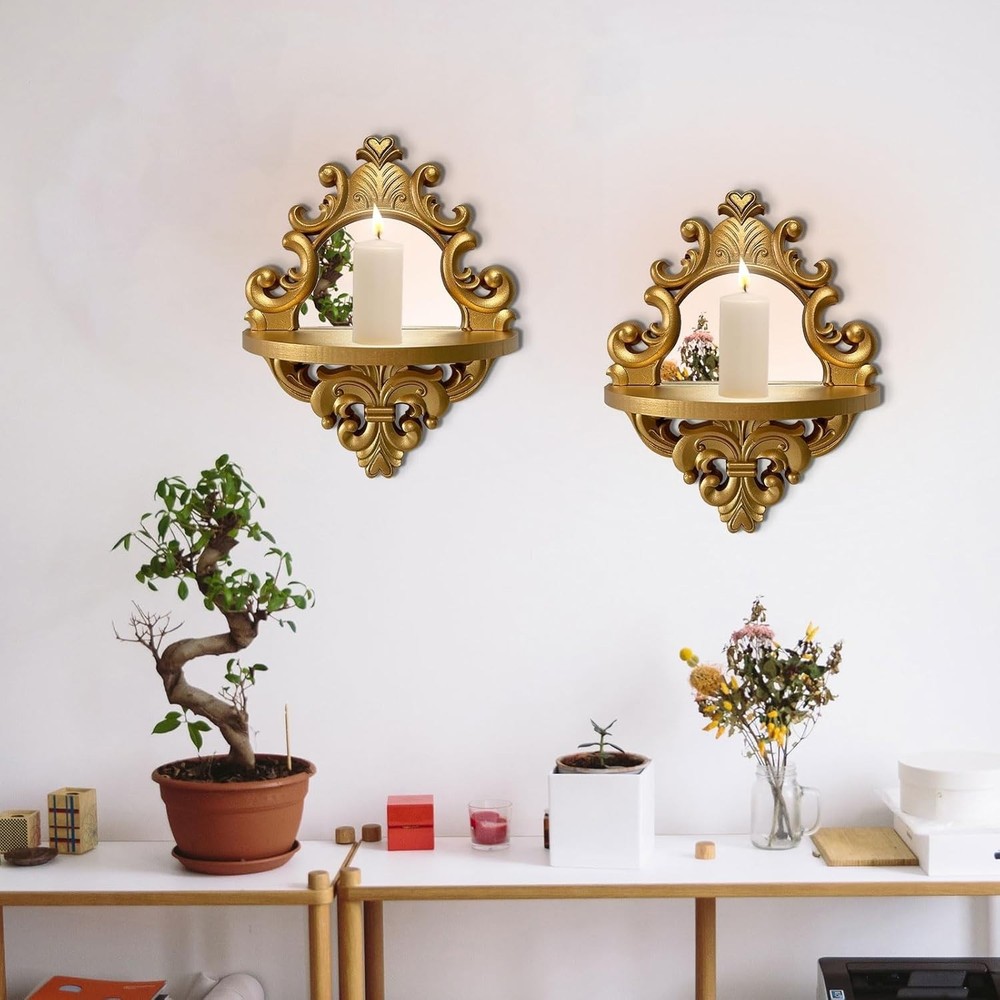 Three-Dimensional Relief Candle Sconces Set 2 Rustic Wall Mount Candle Holder...