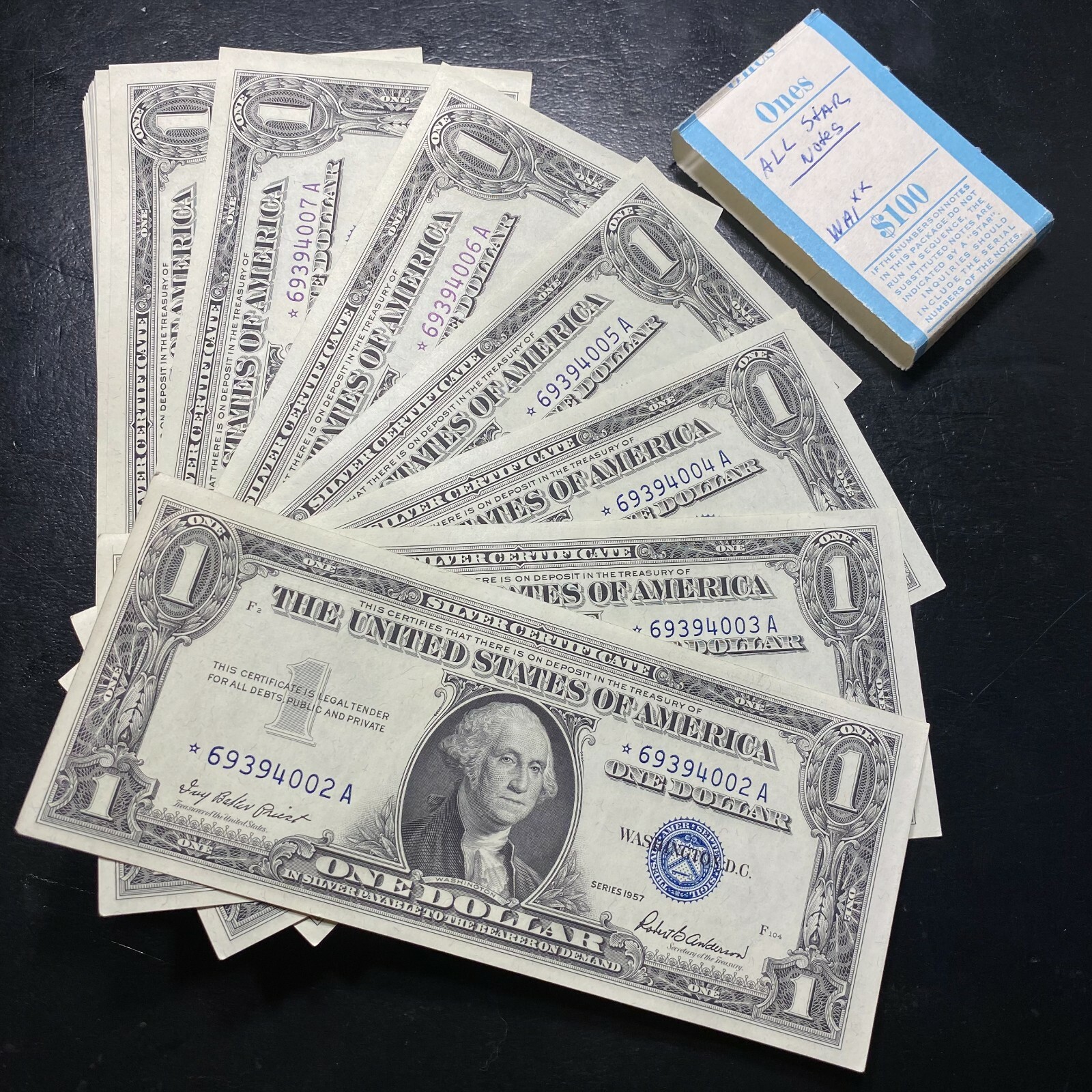 ✯1957 $1 Silver Certificate Star Notes UNC ✯CU Consecutive From Pack Estate Lot✯